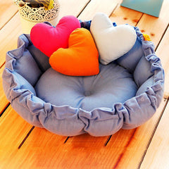 Cama calida y acogedora plegable para tu mascota con corazones.