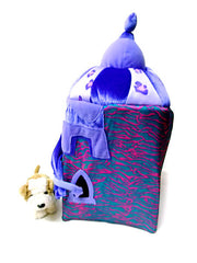 Cama original de color purpura para mascotas pequeñas.